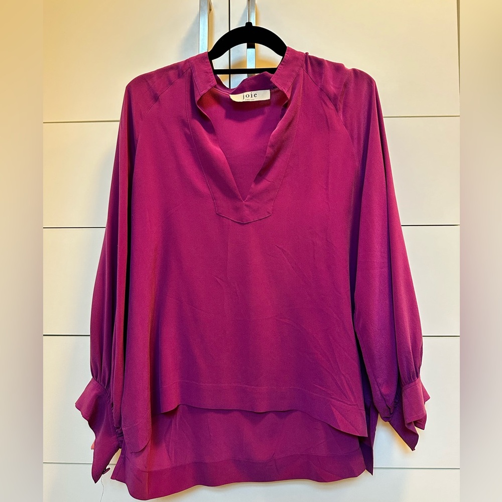 Joie Perci Long Sleeve Silk Magenta Purple Blouse - Size L